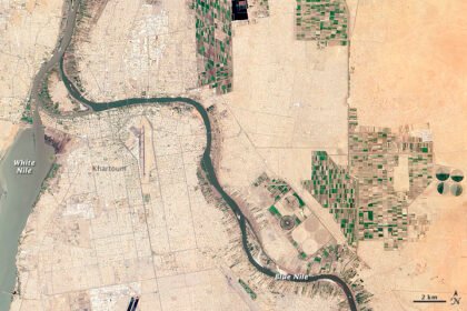 صورة فضائية للخرطوم عند ملتقى النيلين الأبيض والأزرق في السودان